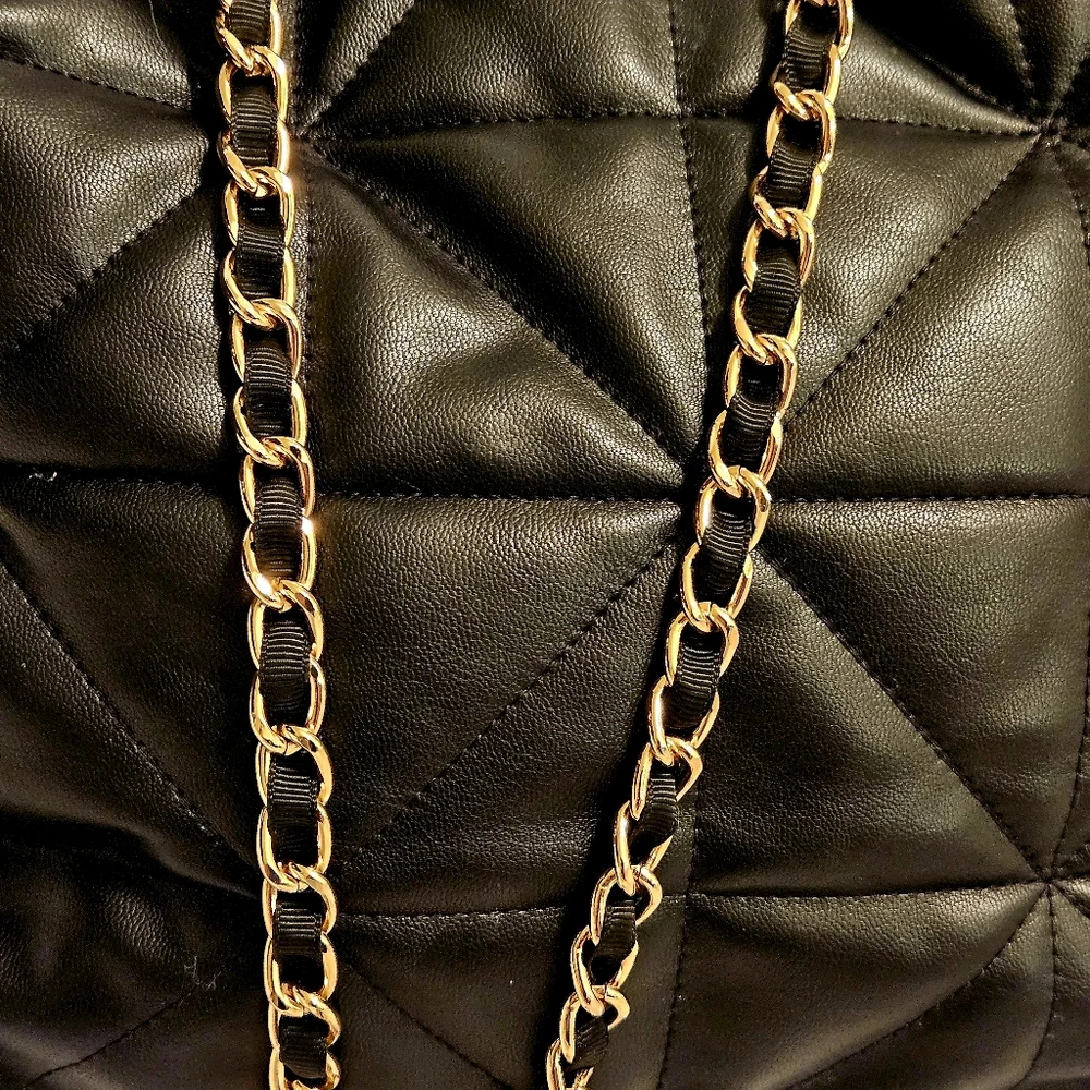 A New Day Black Quilted Vegan Leather Ruched Hobo Pouch Small Shoulder Bag